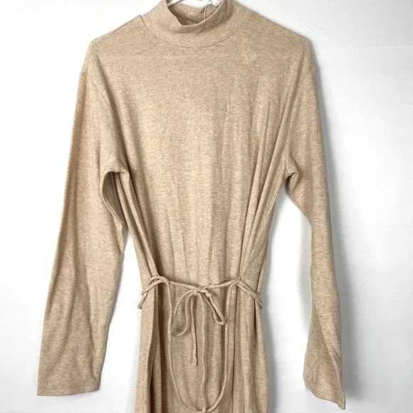 Vince Long Sleeve Mock Neck Knit Turtleneck Midi Sweater Dress Marzipan - Picture 4 of 10